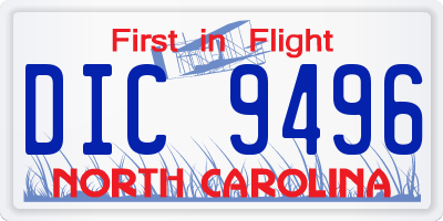NC license plate DIC9496