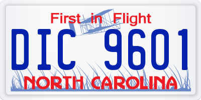 NC license plate DIC9601
