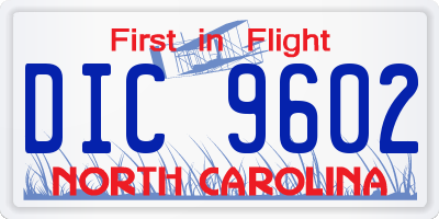 NC license plate DIC9602