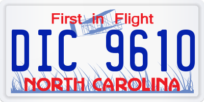 NC license plate DIC9610