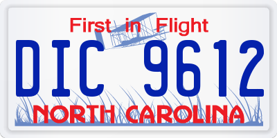 NC license plate DIC9612