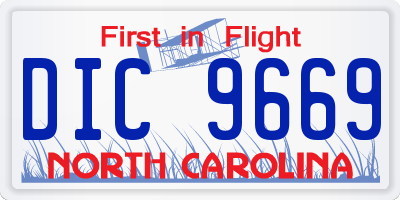 NC license plate DIC9669