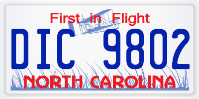 NC license plate DIC9802
