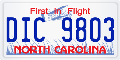 NC license plate DIC9803