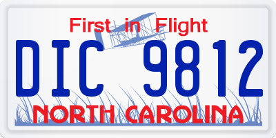 NC license plate DIC9812