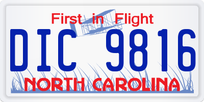NC license plate DIC9816