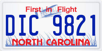 NC license plate DIC9821