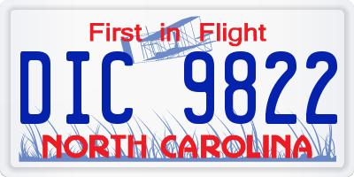 NC license plate DIC9822