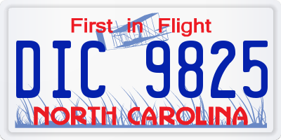 NC license plate DIC9825
