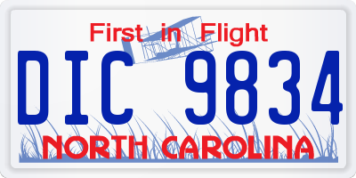 NC license plate DIC9834