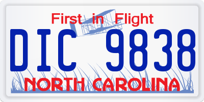 NC license plate DIC9838
