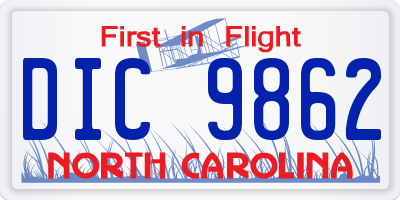 NC license plate DIC9862