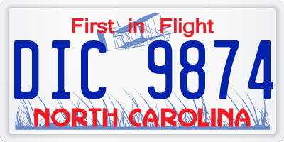 NC license plate DIC9874