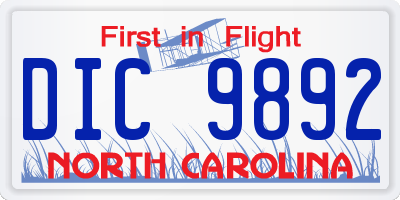NC license plate DIC9892