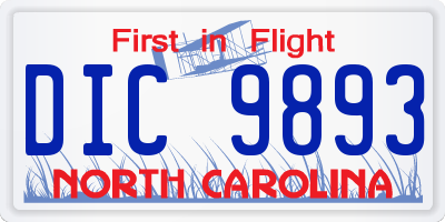NC license plate DIC9893
