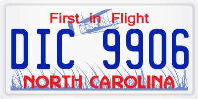 NC license plate DIC9906