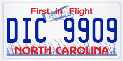 NC license plate DIC9909