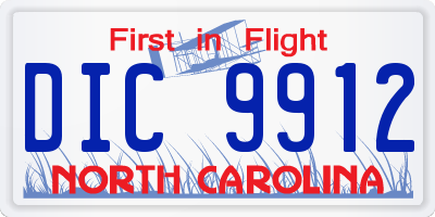 NC license plate DIC9912