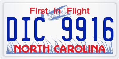 NC license plate DIC9916