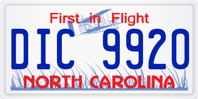 NC license plate DIC9920