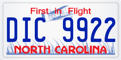 NC license plate DIC9922