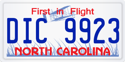 NC license plate DIC9923
