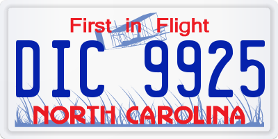 NC license plate DIC9925