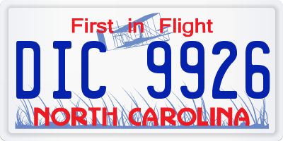 NC license plate DIC9926