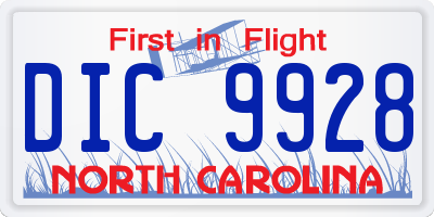 NC license plate DIC9928
