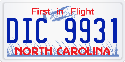 NC license plate DIC9931