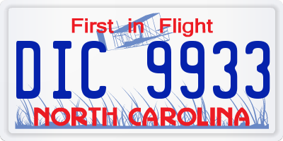 NC license plate DIC9933