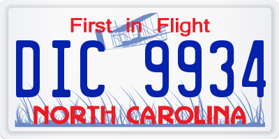 NC license plate DIC9934