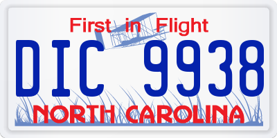 NC license plate DIC9938