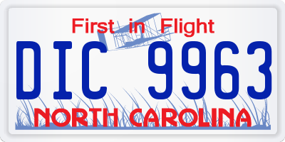 NC license plate DIC9963