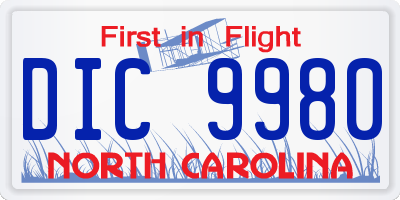 NC license plate DIC9980
