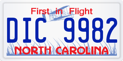 NC license plate DIC9982