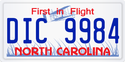 NC license plate DIC9984
