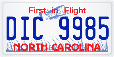 NC license plate DIC9985