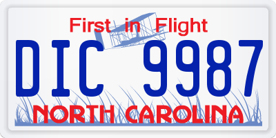 NC license plate DIC9987