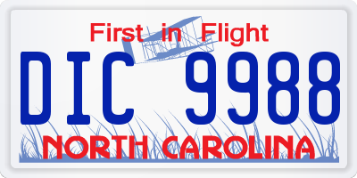 NC license plate DIC9988