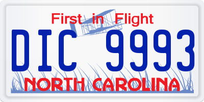 NC license plate DIC9993