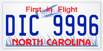 NC license plate DIC9996