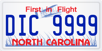 NC license plate DIC9999