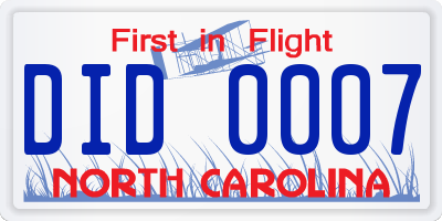 NC license plate DID0007