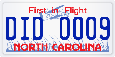 NC license plate DID0009