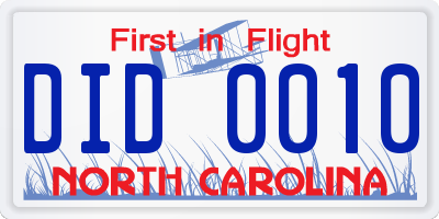 NC license plate DID0010