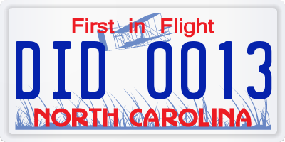 NC license plate DID0013