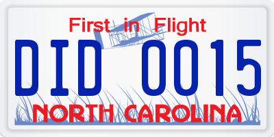 NC license plate DID0015