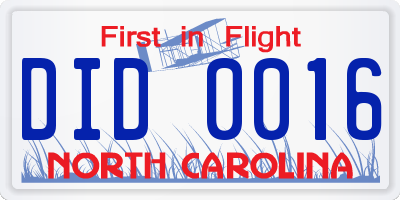 NC license plate DID0016
