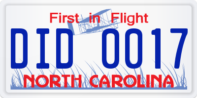 NC license plate DID0017
